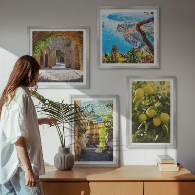 Dekorativni komplet zidnih slika ulice uz more i motivi limuna