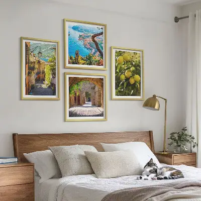 Dekorativni komplet zidnih slika ulice uz more i motivi limuna
