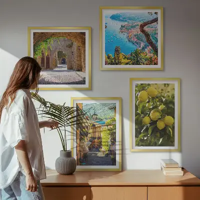 Dekorativni komplet zidnih slika ulice uz more i motivi limuna