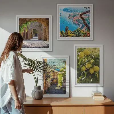 Dekorativni komplet zidnih slika ulice uz more i motivi limuna