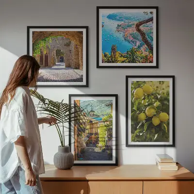 Dekorativni komplet zidnih slika ulice uz more i motivi limuna