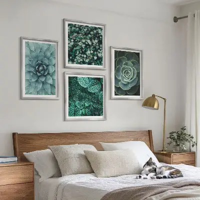 Set 4 slike u okviru s motivom sukulenata u zelenoj i tirkiznoj boji