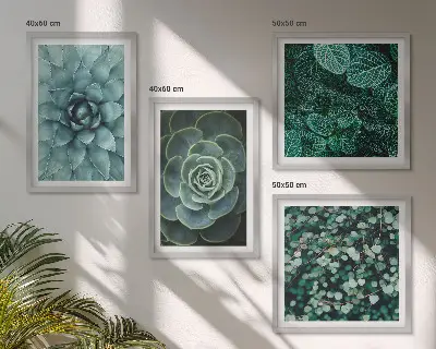 Set 4 slike u okviru s motivom sukulenata u zelenoj i tirkiznoj boji