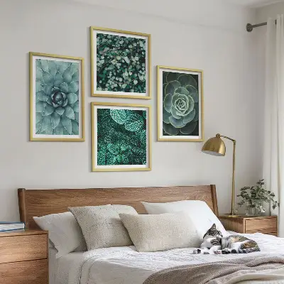 Set 4 slike u okviru s motivom sukulenata u zelenoj i tirkiznoj boji