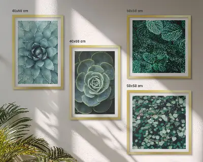 Set 4 slike u okviru s motivom sukulenata u zelenoj i tirkiznoj boji