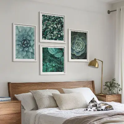 Set 4 slike u okviru s motivom sukulenata u zelenoj i tirkiznoj boji