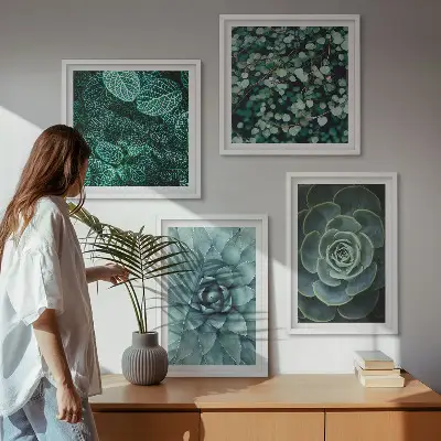 Set 4 slike u okviru s motivom sukulenata u zelenoj i tirkiznoj boji