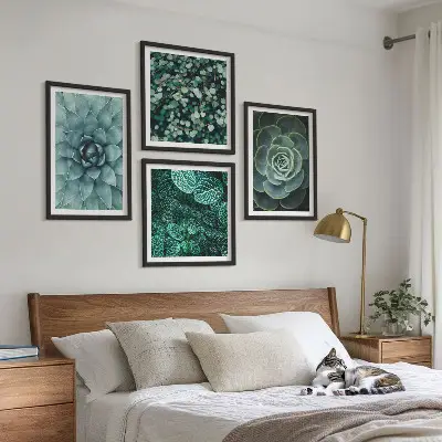 Set 4 slike u okviru s motivom sukulenata u zelenoj i tirkiznoj boji