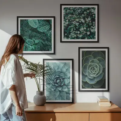 Set 4 slike u okviru s motivom sukulenata u zelenoj i tirkiznoj boji