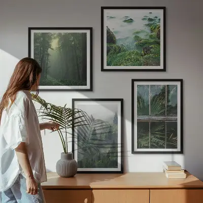 Komplet slika za spavaću sobu s motivima šumske magle, rijeke i stakleničkih biljaka