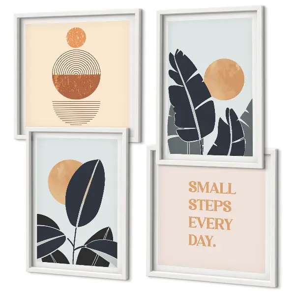 Set od 4 slike u okviru biljni uzorci s motivom velikog minimalističkog sunca