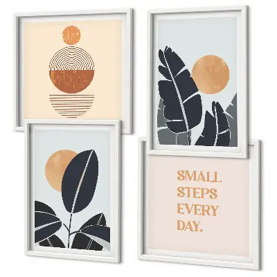 Set od 4 slike u okviru biljni uzorci s motivom velikog minimalističkog sunca