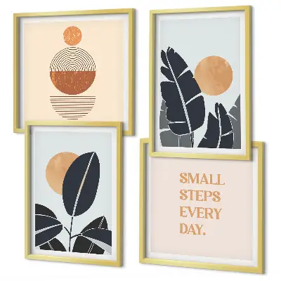 Set od 4 slike u okviru biljni uzorci s motivom velikog minimalističkog sunca