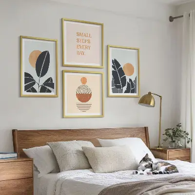 Set od 4 slike u okviru biljni uzorci s motivom velikog minimalističkog sunca