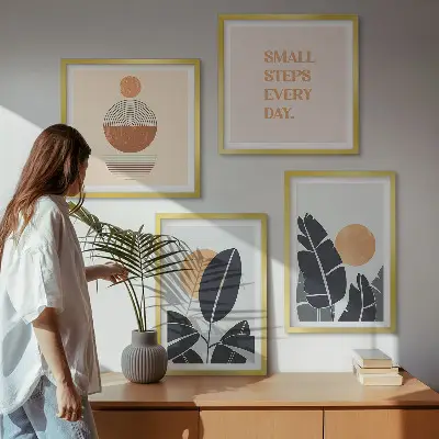 Set od 4 slike u okviru biljni uzorci s motivom velikog minimalističkog sunca