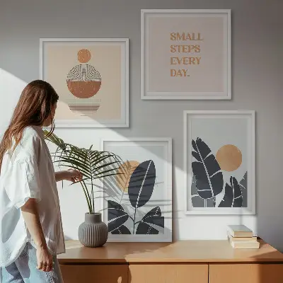 Set od 4 slike u okviru biljni uzorci s motivom velikog minimalističkog sunca