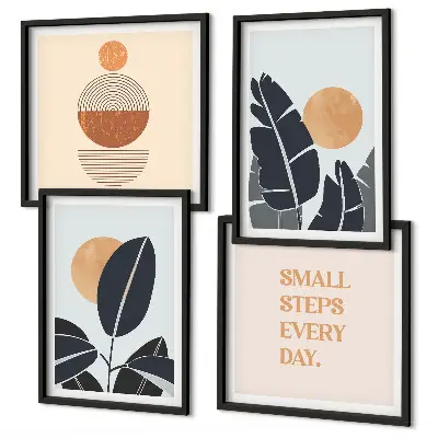 Set od 4 slike u okviru biljni uzorci s motivom velikog minimalističkog sunca