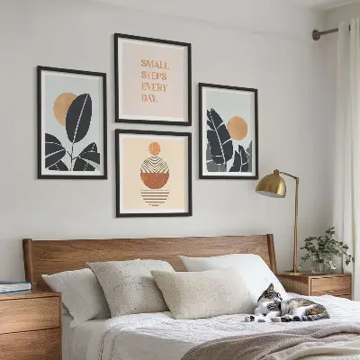 Set od 4 slike u okviru biljni uzorci s motivom velikog minimalističkog sunca