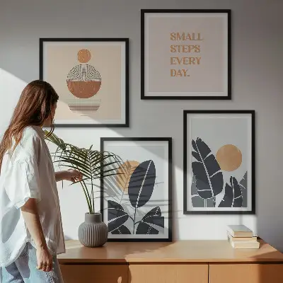 Set od 4 slike u okviru biljni uzorci s motivom velikog minimalističkog sunca