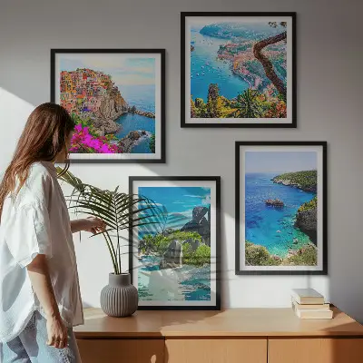 Komplet slika za spavaću sobu palme uz more i plavu vodu