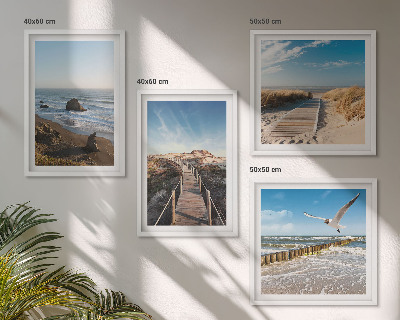 Set 4 slike u okviru plaža valovi nebo mol šetnja