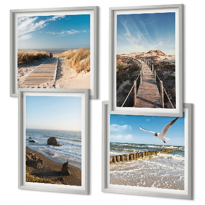 Set 4 slike u okviru plaža valovi nebo mol šetnja