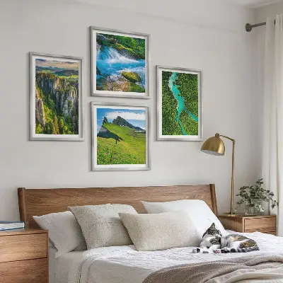 Komplet slika za spavaću sobu zelene planine, rijeka i stijene