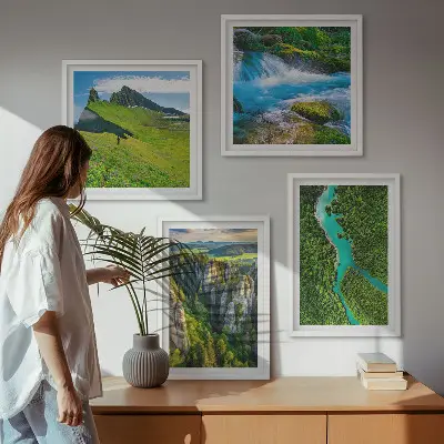 Komplet slika za spavaću sobu zelene planine, rijeka i stijene