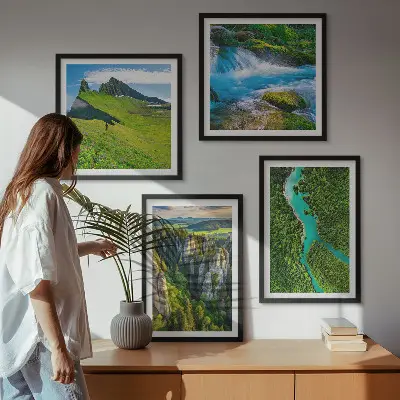 Komplet slika za spavaću sobu zelene planine, rijeka i stijene