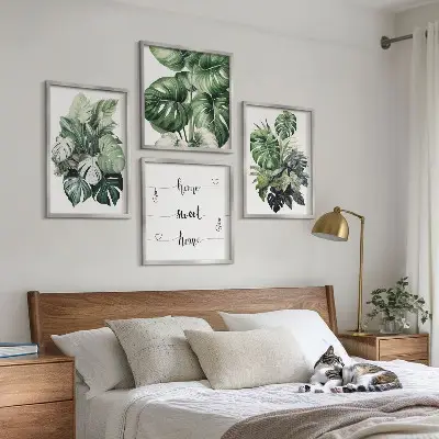 Komplet slika za spavaću sobu akvarel s motivom zelenog tropskog lišća