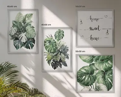 Komplet slika za spavaću sobu akvarel s motivom zelenog tropskog lišća