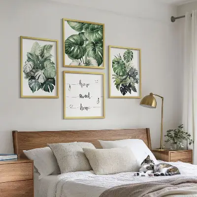 Komplet slika za spavaću sobu akvarel s motivom zelenog tropskog lišća