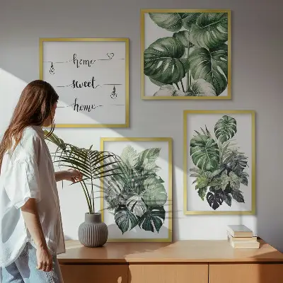 Komplet slika za spavaću sobu akvarel s motivom zelenog tropskog lišća