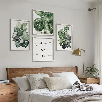 Komplet slika za spavaću sobu akvarel s motivom zelenog tropskog lišća
