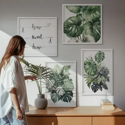 Komplet slika za spavaću sobu akvarel s motivom zelenog tropskog lišća