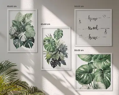 Komplet slika za spavaću sobu akvarel s motivom zelenog tropskog lišća