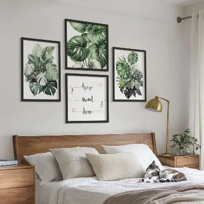 Komplet slika za spavaću sobu akvarel s motivom zelenog tropskog lišća