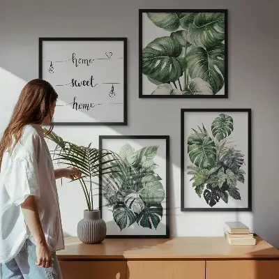 Komplet slika za spavaću sobu akvarel s motivom zelenog tropskog lišća