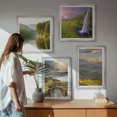 Set od 4 slike s motivom planinskih vodopada u okviru