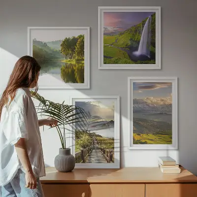Set od 4 slike s motivom planinskih vodopada u okviru