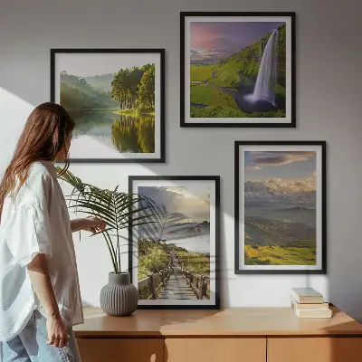 Set od 4 slike s motivom planinskih vodopada u okviru