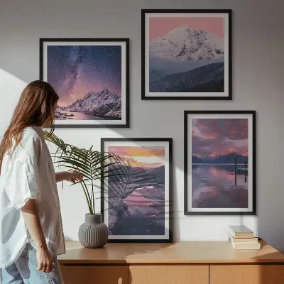Set od 4 slike u okviru planine, voda i prekrasni krajolici