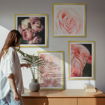 Dekorativni komplet slika za zid Pastelno ružičasti flamingosi