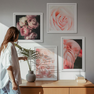 Dekorativni komplet slika za zid Pastelno ružičasti flamingosi