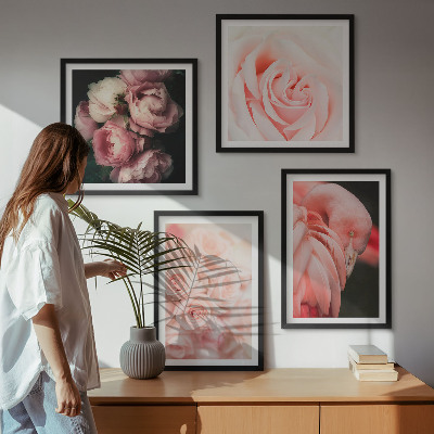 Dekorativni komplet slika za zid Pastelno ružičasti flamingosi