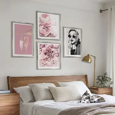 Set od 4 slike u okviru elegantni motivi božura i ruža