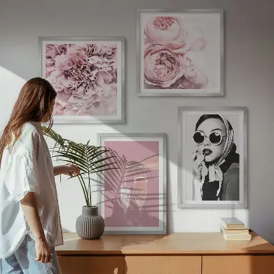 Set od 4 slike u okviru elegantni motivi božura i ruža
