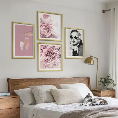 Set od 4 slike u okviru elegantni motivi božura i ruža