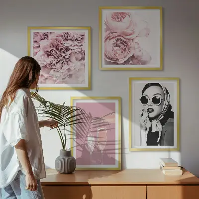 Set od 4 slike u okviru elegantni motivi božura i ruža