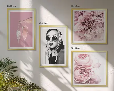 Set od 4 slike u okviru elegantni motivi božura i ruža